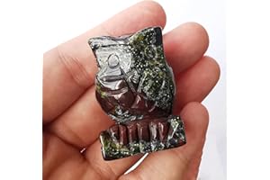 Manekieko Natural Dragon Blood Jasper Owl Crystals and Healing Stones Figures Collectibles, 40 mm Office Decoration Gemstone