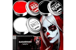 LUNARECLIPSE White Black Red Face Paint Halloween Makeup - Face Painting Kit SFX Makeup, Kids Adults Face Paints Halloween Facepaints Set for Zombie Vampire Skeleton Joker Clown Body Paint Halloween Make up