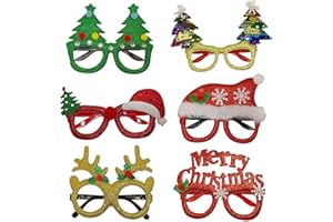 SKJAXF Christmas Glasses to Wear 6 Pcs Glitter Christmas Novelty Glasses Fancy Xmas Glasses Christmas Decoration Costume Christmas Party Props without Lenses for Christmas Parties New Year Favors Photo Booth