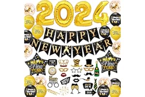 HORDUET Silvester Deko 2024 Dekoration Set Neujahr Girlande Neujahr Partydeko Silvesterdeko Banner Happy New Year Luftballons Folienballons für Silvester Party Deko 2024