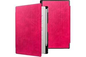 DMLuna Case for 7.3" Remarkable Paper Pro Move 2025, Slim Hardshell PU Leather Protective Cover Case, Built-in Pen Holder, Auto Sleep Wake,Hot Pink