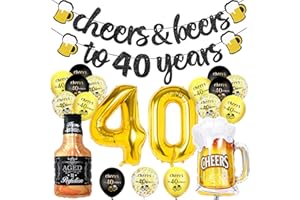 HSTASCOZ 40th Birthday Decoration, Happy 40 Balloons with Cheer Banner, 40Inch Number 40 Foil Balloon, 40th Sign Black Gold Balloons Champagne Cups Foil Balloon, Birthday Decor for Men Him