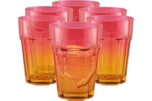 TREND FOR HOME Juego de Vasos de Cristal Agua Colores 425 ml Copas de Colores 6 Vasos Colores Vasos Cocktail Vasos de Agua Vasos Grandes Vaso Smoothie Vasos Mojito Vidrio | Gigi Magical Sunrise