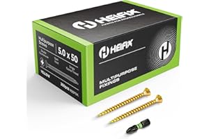 Heifix Multi-Purpose Wood Screws Pozi Countersunk - (Box 200, 5mm x 50mm) - FREE Screw Bit Included