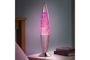 Global Gizmos 48679 16" Purple Glitter Lamp/Purple Chrome Base/Retro Room Feature/Relaxing Mood Lighting