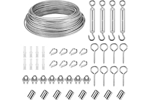 VVHIPPO 30m Corde en Acier Inoxydable à Suspendre Kit avec Tendeur de Corde M5 et Crochets, 3mm Câble en Acier Inoxydable Enduit de PVC, pour Corde à Linge, Rambarde, Plante Grimpante, Suspension Lumineuse