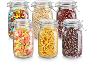 Amisglass Tarros de Cristal de Hermético, 6 Piezas de Recipiente con Tapa, Botella Vidrio para Cocina, Frascos de Vidrio, Botes Almacenaje Cocina con Junta de Goma a Prueba de Fugas - 1.6 L