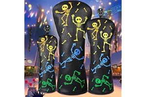 Big Teeth Golfschlägerhauben für Driver/Fairway-Holz/Hybrid/Putter/Eisen, schwarzes PU-Leder, buntes Totenkopf-Muster