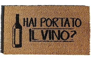 Casatessile CASA Tessile Zerbino Tappeto Ingresso Rettangolare in Cocco, 40X70 cm, Fondo in Gomma Antiscivolo - Stampa Hai Portato Il Vino?