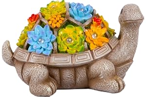 Gadgy Solar Gartenfiguren Schildkröte - Solarlampen für außen - Solarleuchte Figuren Deko mit Sukkulenten - Gartendeko für draußen - Balkon Deko Tierfigur - Gartenfigur Ornament Solarlaterne