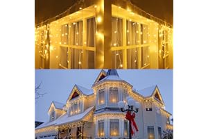 Joomer Luci Natale Esterno Cascata, 9M 300LED Luci Natalizie da Esterno con Timer Funzione, 8 Modalità LED Luci Stringa adattatore per matrimonio Tetto Casa Bar Natalizia Decorazione(Bianco Caldo)