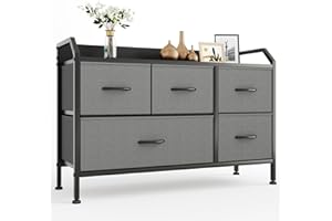 ‎CAIYUN Kommode für Schlafzimmer mit 5 Extrabreiten Stoff Schubladen, Schrank Organizer Kleiderschrank, Kommoden & Sideboards mit Holzplatte, Langer Aufbewahrungsschrank für Wohnzimmer, Flur möbel - Schwarz