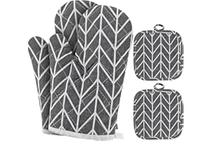 WT WISDOM TOGETHER WT Guanti da Forno con 2 Cuscinetti isolanti,Presine da Cucina Morbida in Cotone per Arrostire, Cuocere, Grigliare, Cuocere al Forno(nero)