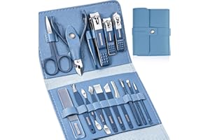 Manicure Set, Sumwitum Nail Care Kit, 16 PCS Nail Clippers Pedicure Kit, Stainless Steel Professional Nail Clipper Set with Leather for Women/Men/Friends and Parents Gifts (Blue)