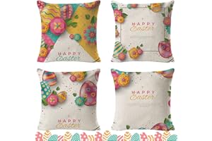 Mecctuck Wielkanoc poszewka na poduszkę, 45 x 45 cm, dekoracyjna poszewka na poduszkę, dekoracja wielkanocna, len, poszewka na poduszkę, wzór pisanek, na sofę, kanapę, łóżko, dekoracja domu