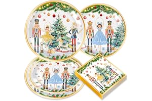 Roaring Good Time Christmas Nutcrackers Party Supplies Nutcrackers Plates Napkins Tableware Xmas Snowflake Plates for Winter Holiday Seasonal Party Decorations Serve 10