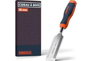 Presch Ciseau à bois 38mm - Parfaitement aiguisé pour utilisation immédiate - Pour les professionnels avec un angle de 25° - Capuchon métallique robuste - Poignée ergonomique pour prise en main sûre