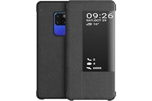 KANSI kompatibel mit Huawei Mate 20 Hülle, Smart View Flip Kunstleder Hülle + Schutzfolie - Schwarz