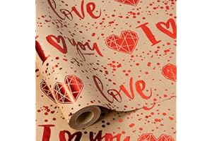 RUSPEPA Rouleau de papier cadeau Kraft - Mini rouleau - Motif cœur et texte en aluminium rouge Emballage cadeau pour amoureux Idéal pour la Saint-Valentin, les fêtes et plus encore - 43,2 cm x 10 m