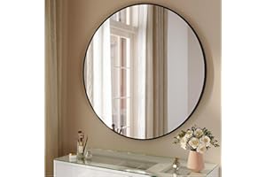 SUNXURY Specchio da trucco, 90 cm, rotondo, cornice nera, moderno, grande HD, montaggio a parete, per bagno, camera da letto e ingresso
