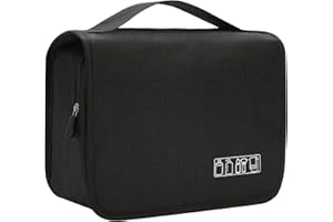 YOKGO Neceser de Viaje Hombre Mujer, Bolsa de Aseo con Gancho Colgante, Neceser Maquillaj Impermeable de Gran Capacidad, Makeupn Bag, Organizador Viaje Accesorios Negro