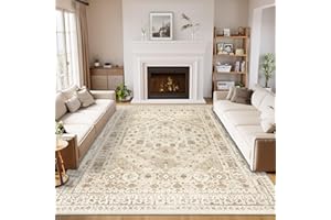 Capslpad Zmywalne dywany, do salonu, 200 x 300 cm, postarzane, vintage, antypoślizgowe, tradycyjne, orientalne, do sypialni, niskie runo, cienka mata podłogowa, dywan do jadalni, kuchni, biura, beżowy