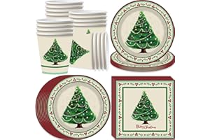 Bikasun Set di stoviglie per feste di Natale, piatti di carta, tovaglioli, tazze, decorazioni natalizie, albero di Natale, decorazione natalizia, 16 ospiti