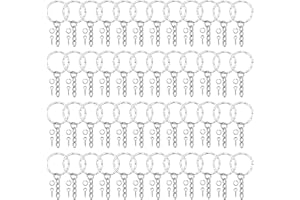 DEOLVEN Split Metal Key Ring,50 Pack Key Chain Rings with Link Chain Silver Keyring Open Jump Rings Bulk Screw Eye Pins for Crafts DIY 22mm
