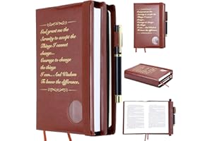 Motipuns Double Alcoholics Anonymous AA Big Book Cover for 12 Steps & 12 Traditions Double AA Book Cover with Medallion Holder Pen Clip Alcoholics Anonymous Gifts for Serenity Prayer (Brown)