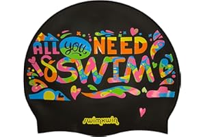 SWIMXWIN Gorro de Silicona All You Need is Swim | Gorro de Natación| Gorro de Piscina | Alta Comodidad y Adherencia | Diseño y Estilo Italiano