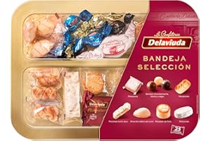 Delaviuda, Bandeja Selección de Navidad, con Turrón Duro, Turrón de Chocolate, Marquesas, Polvorones, Figuritas de Mazapán y Bombones, Dulces Navideños para Cesta Navidad, Made in Spain, 380 gramos