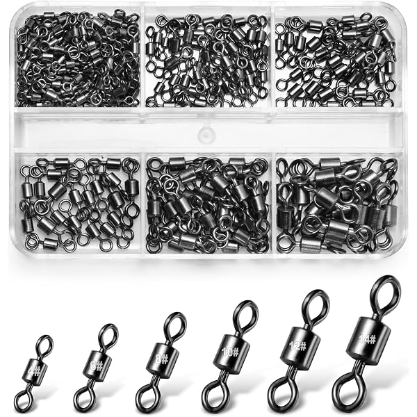 Molain 100er Set Angelwirbel – Karabinerwirbel, Schwarz, Kupfer+Kohlenstoffstahl, 7#/10#/12#, Zugkraft Bis 18 Kg, Für Fliegenfischen & Süßwasser