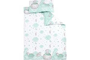 TupTam Set di Biancheria da Letto per Bambini Ragazzi Ragazze 2 Elementi, Luna con elefante/Menta, 135x100 cm