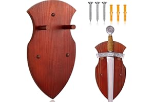 Queekay Wooden Sword Wall Mount Sword Holder Katana Wall Mount Sword Plaque Sword Holder Wall Mount Sword Gift for Christmas Wall Plaque Wood Sword Wall Display Plaque with Hardware(Reddish Brown)