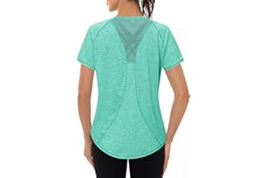 Gyabnw Women's Gym Shirts Short Sleeve Yoga Tops Workout Lightweight Quick Dry Back Mesh Loose Fit Sports Tops for Ladies