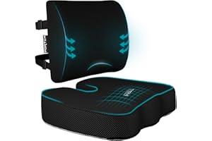 FORTEM Cojin Silla Oficina, Cojín Lumbar Silla Oficina, Respaldo Lumbar para Silla, Cojin Ergonomico de Espuma Viscoelástica, Antideslizante para Sentarse y Respaldo para Gaming, Cojin Asiento Coche