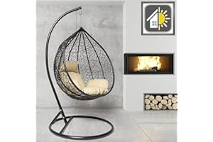 GOODS EMPORIUM Premium Hanging Egg Chair Outdoor Garden Swing Chair Hammock Chair with Cushions - FREE COVER INCLUDED (Large, Black - Black - Beige)