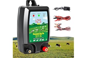 JELLYBIBO Dispositif de clôture électrique 12 V avec affichage LED, portée 15 km, 2 Joules, 12 kV, pour la protection des animaux de ferme, de la volaille, des pâturages et des jardins (B)