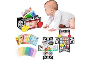Dr.Rapeti 3in1 Tissue Box Toy, Tummy Time Mirror, Sensory Montessori Toy, Baby Mirror, Black and White High Contrast Set, Silk Scarves, Teethers