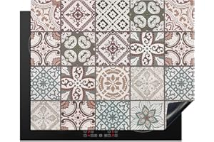 KitchenYeah© Protege Plaque Tapis Pour Induction 65x52 cm Décoration Cuisine Protection Vitrocéramique Pour Cuisiniere Mosaïque - Marron - Motif - Carreau - 65x52 cm