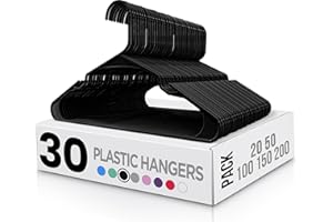 Utopia Home Premium Plastic Clothes Hangers - 30 Pack Durable Slimline Hangers with Trouser Bar & Shoulder Grooves, Space Saving Non-Slip Design for Coats, Jackets, Shirts & Suits - Black