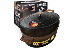 STONELINE Casseruola Induzione con Coperchio 32 cm, 6,6 L, Pentola Antiaderente Rivestimento con Vere Particelle di Pietra, Rostiera Cocotte per Tutti i Piani Cottura e Forno, Colore: Nero/Rosa Oro