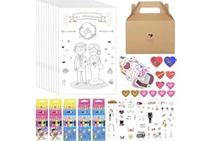 YSWOVUO Lot de 10 livres de coloriage de mariage pour enfants, livre de coloriage de mariage avec autocollants, crayons de couleur, taille-crayon, effaceur et boîte cadeau, cadeaux d'invités, livre de