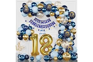 Decoration Anniversaire 18 Ans, Arche Ballon Anniversaire, Ballons Anniversaire 18 Ans Bleu Or Deco, Deco Anniversaire 18 Ans, Bannière Joyeux Anniversaire, Ballon 18 Ans pour 18 ans Femme Homme