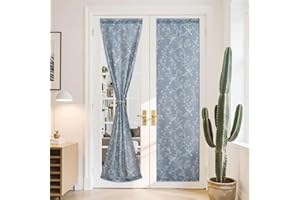PONY DANCE Tende a Vetro per Porta Finestra 2 Pezzi 60x240 CM Tende Lino Semitrasparenti con Motivo Stampato Decorazione Curtains Soggiorno con Tasca, Blu