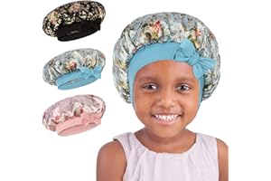 WEIPAO Kids Satin Bonnet - 3 Packs Baby Bonnet for Curly Hair Silk Sleep Cap with Adjustable Elasticated Soft Band for Child Toddler Baby