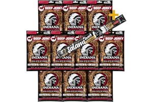 ‎INDIANA JERKY INDIANA JERKY Trockenfleisch, 10 x 90g (Jerky Beef Hot&Sweet fast 1 Kg) + Bonus-Salami 18g