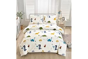 Lunoroey Kids Dinosaur Duvet Cover Set King Size 100% Cotton Bedding Kids Boys Girls Dinosaur Bedding Soft Cotton All Season Quilt Cover Comforter Cover Set