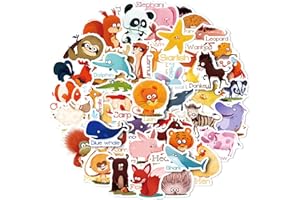 Mistree 50 50 Naklejki Na Zwierzęta Z Kreskówkami Z Nazwami Zwierząt W Języku Angielskim, Zwierzę Z Małymi Oczami, Wodoodporne, Dla Dzieci