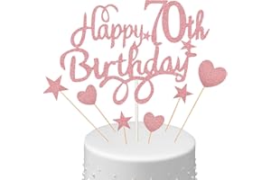Boao 70th Cake Topper Set, Happy 70th Birthday Cake Topper with Heart Star Cupcake Picks Glitter Decoration for Birthday Party Supplies, Rose Gold